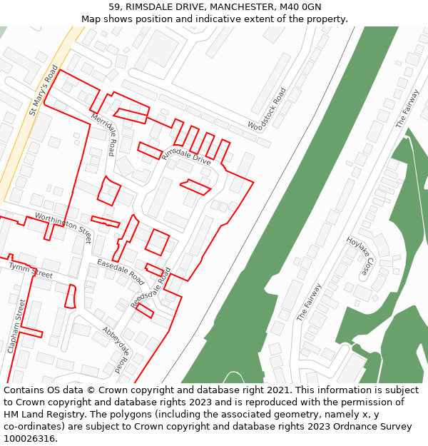 59, RIMSDALE DRIVE, MANCHESTER, M40 0GN: Location map and indicative extent of plot