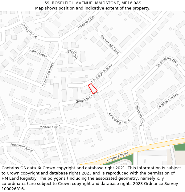 59, ROSELEIGH AVENUE, MAIDSTONE, ME16 0AS: Location map and indicative extent of plot