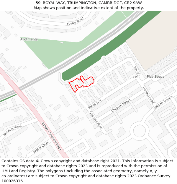 59, ROYAL WAY, TRUMPINGTON, CAMBRIDGE, CB2 9AW: Location map and indicative extent of plot