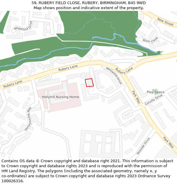 59, RUBERY FIELD CLOSE, RUBERY, BIRMINGHAM, B45 9WD: Location map and indicative extent of plot