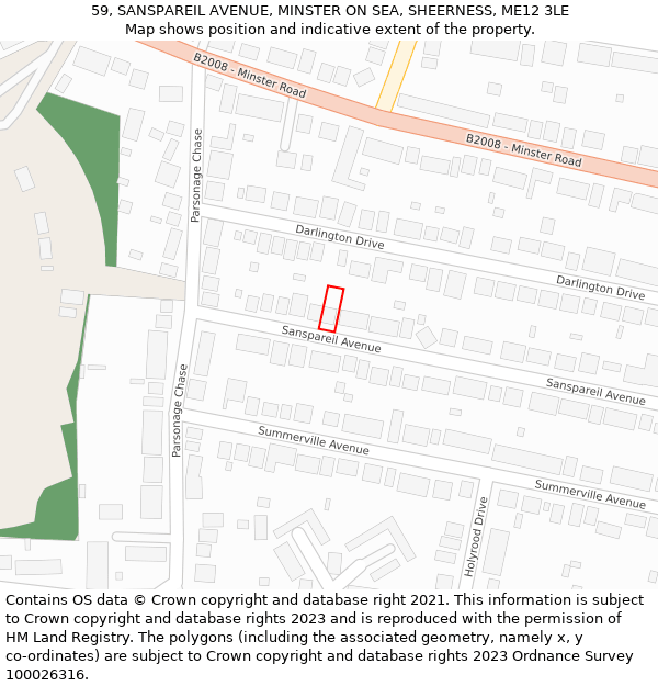 59, SANSPAREIL AVENUE, MINSTER ON SEA, SHEERNESS, ME12 3LE: Location map and indicative extent of plot