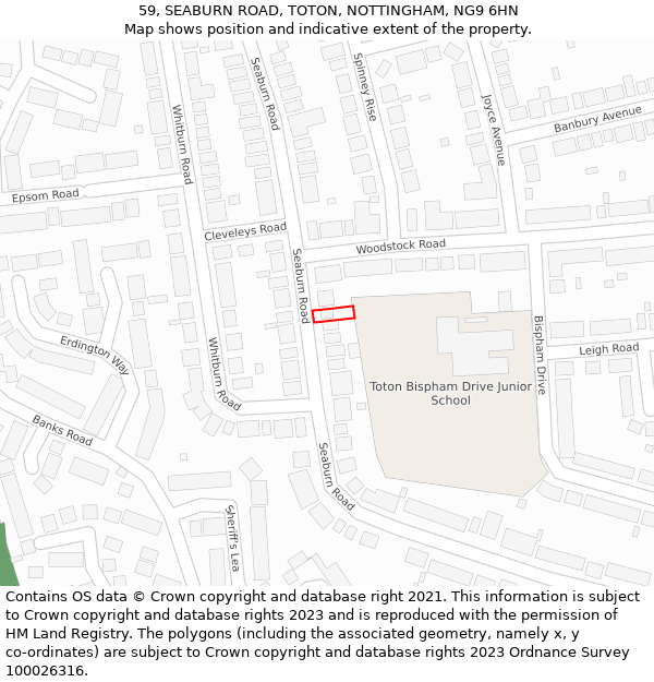 59, SEABURN ROAD, TOTON, NOTTINGHAM, NG9 6HN: Location map and indicative extent of plot