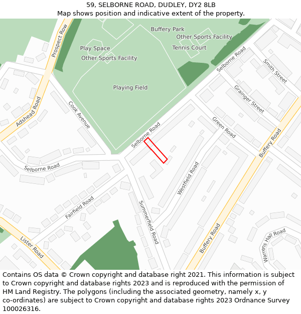 59, SELBORNE ROAD, DUDLEY, DY2 8LB: Location map and indicative extent of plot