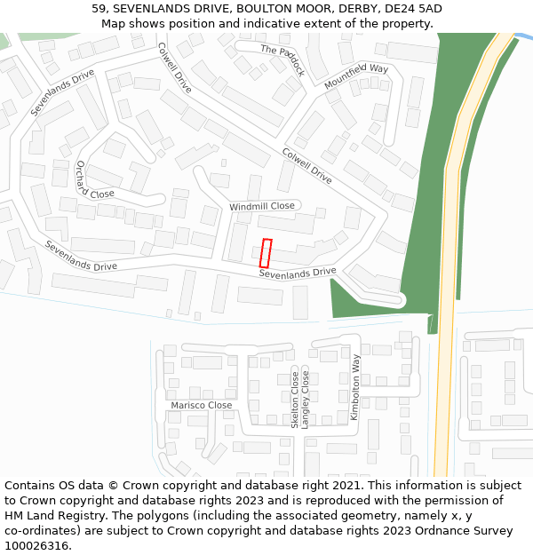 59, SEVENLANDS DRIVE, BOULTON MOOR, DERBY, DE24 5AD: Location map and indicative extent of plot