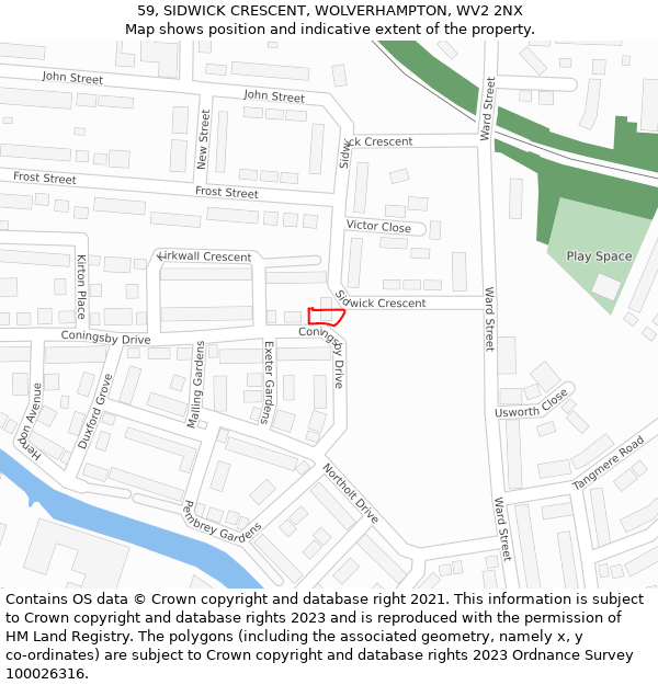 59, SIDWICK CRESCENT, WOLVERHAMPTON, WV2 2NX: Location map and indicative extent of plot