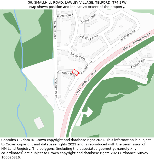 59, SMALLHILL ROAD, LAWLEY VILLAGE, TELFORD, TF4 2FW: Location map and indicative extent of plot