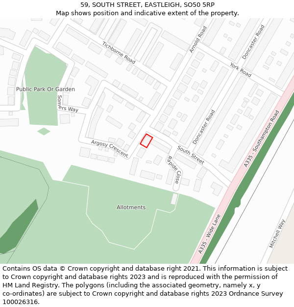 59, SOUTH STREET, EASTLEIGH, SO50 5RP: Location map and indicative extent of plot