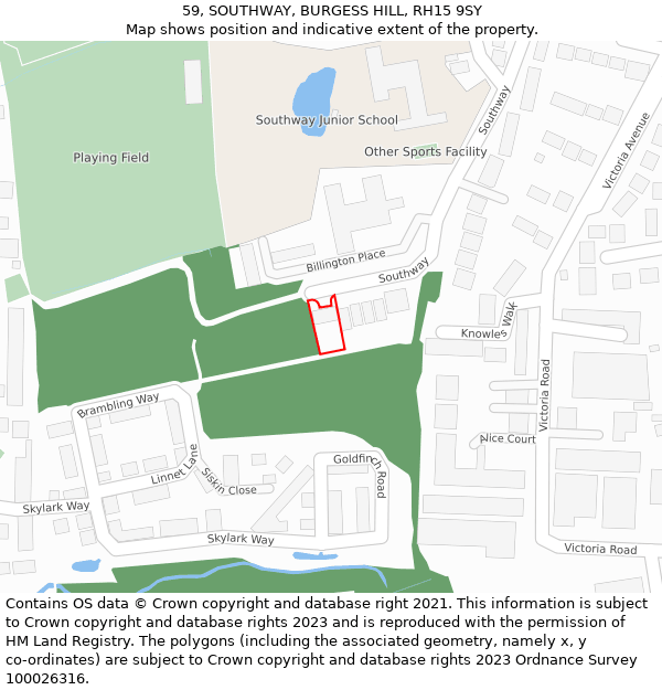 59, SOUTHWAY, BURGESS HILL, RH15 9SY: Location map and indicative extent of plot