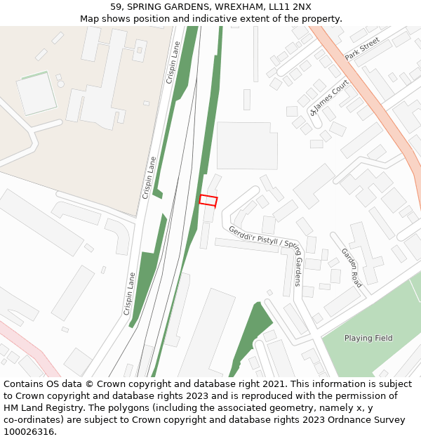 59, SPRING GARDENS, WREXHAM, LL11 2NX: Location map and indicative extent of plot