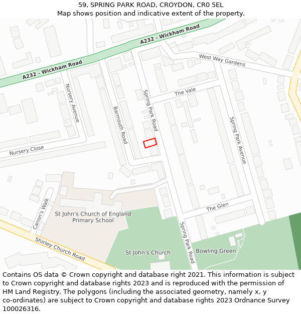 59, SPRING PARK ROAD, CROYDON, CR0 5EL: Location map and indicative extent of plot