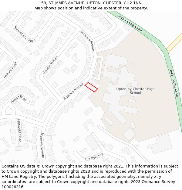 59, ST JAMES AVENUE, UPTON, CHESTER, CH2 1NN: Location map and indicative extent of plot
