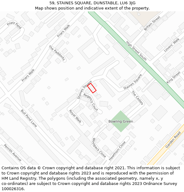 59, STAINES SQUARE, DUNSTABLE, LU6 3JG: Location map and indicative extent of plot