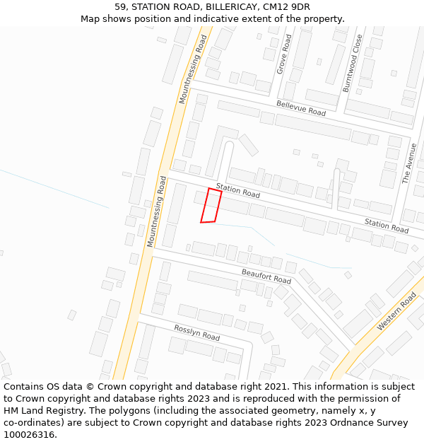 59, STATION ROAD, BILLERICAY, CM12 9DR: Location map and indicative extent of plot