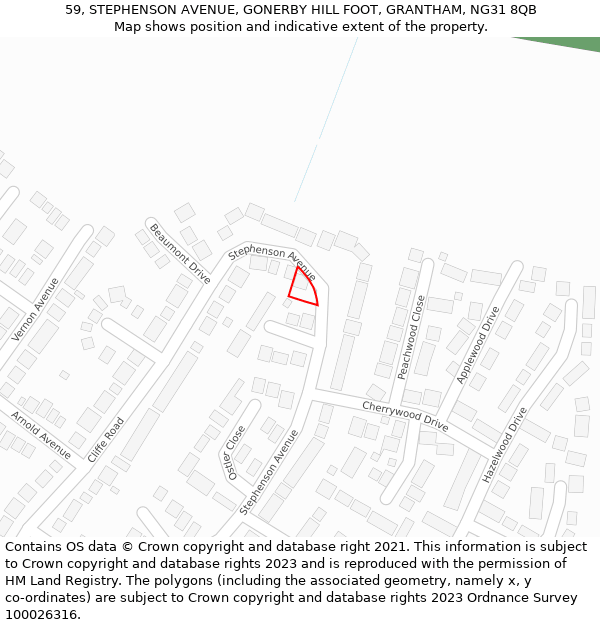 59, STEPHENSON AVENUE, GONERBY HILL FOOT, GRANTHAM, NG31 8QB: Location map and indicative extent of plot