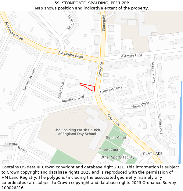 59, STONEGATE, SPALDING, PE11 2PP: Location map and indicative extent of plot