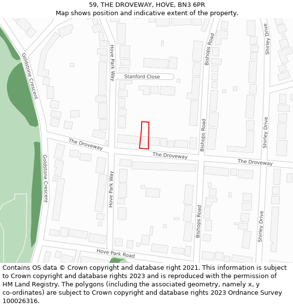 59, THE DROVEWAY, HOVE, BN3 6PR: Location map and indicative extent of plot