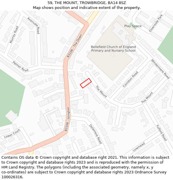 59, THE MOUNT, TROWBRIDGE, BA14 8SZ: Location map and indicative extent of plot