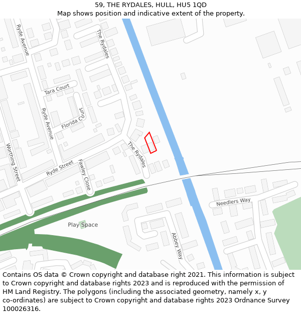 59, THE RYDALES, HULL, HU5 1QD: Location map and indicative extent of plot