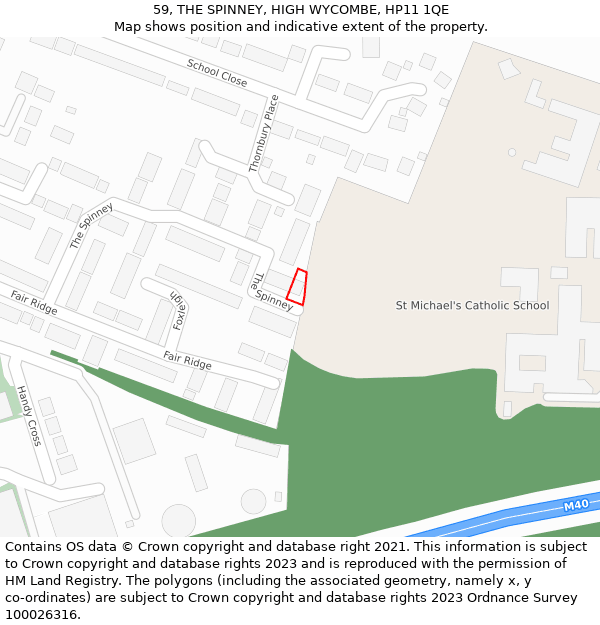 59, THE SPINNEY, HIGH WYCOMBE, HP11 1QE: Location map and indicative extent of plot