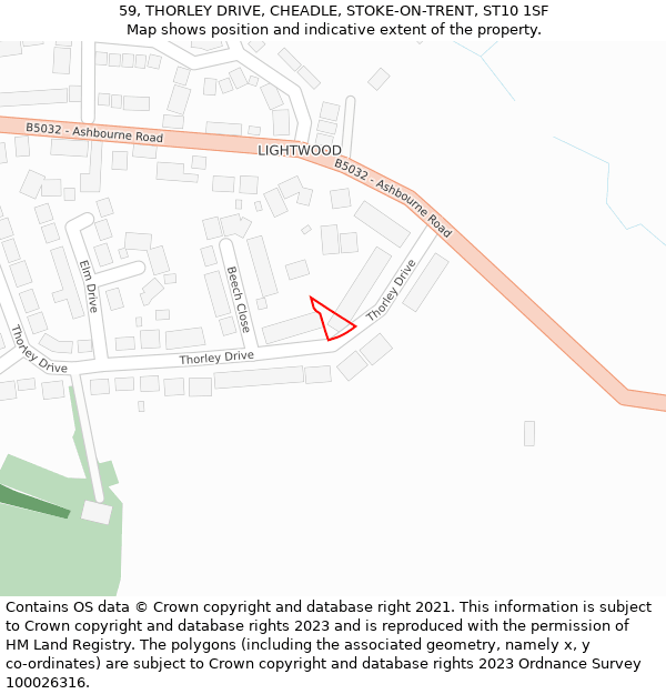 59, THORLEY DRIVE, CHEADLE, STOKE-ON-TRENT, ST10 1SF: Location map and indicative extent of plot