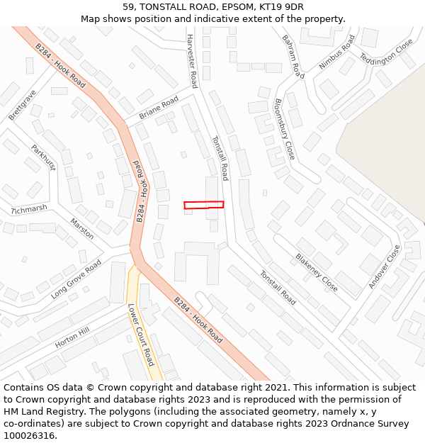 59, TONSTALL ROAD, EPSOM, KT19 9DR: Location map and indicative extent of plot