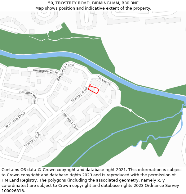 59, TROSTREY ROAD, BIRMINGHAM, B30 3NE: Location map and indicative extent of plot