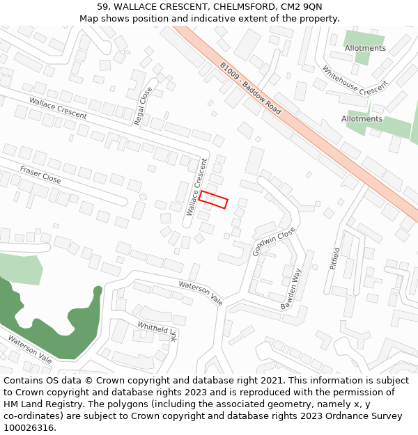 59, WALLACE CRESCENT, CHELMSFORD, CM2 9QN: Location map and indicative extent of plot