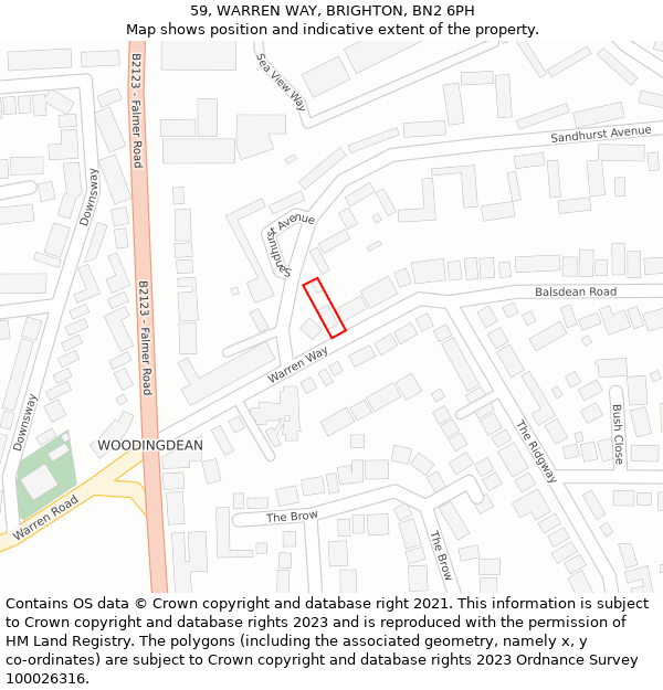 59, WARREN WAY, BRIGHTON, BN2 6PH: Location map and indicative extent of plot