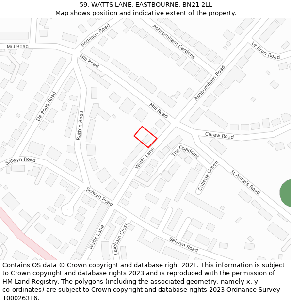 59, WATTS LANE, EASTBOURNE, BN21 2LL: Location map and indicative extent of plot