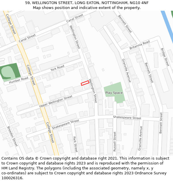 59, WELLINGTON STREET, LONG EATON, NOTTINGHAM, NG10 4NF: Location map and indicative extent of plot