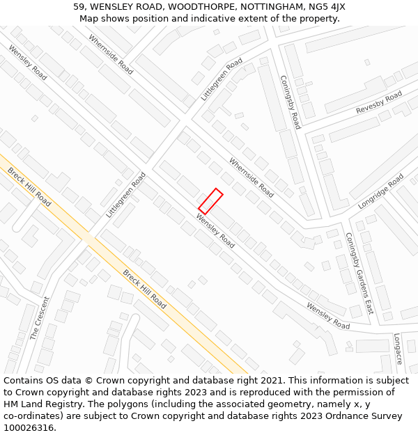 59, WENSLEY ROAD, WOODTHORPE, NOTTINGHAM, NG5 4JX: Location map and indicative extent of plot