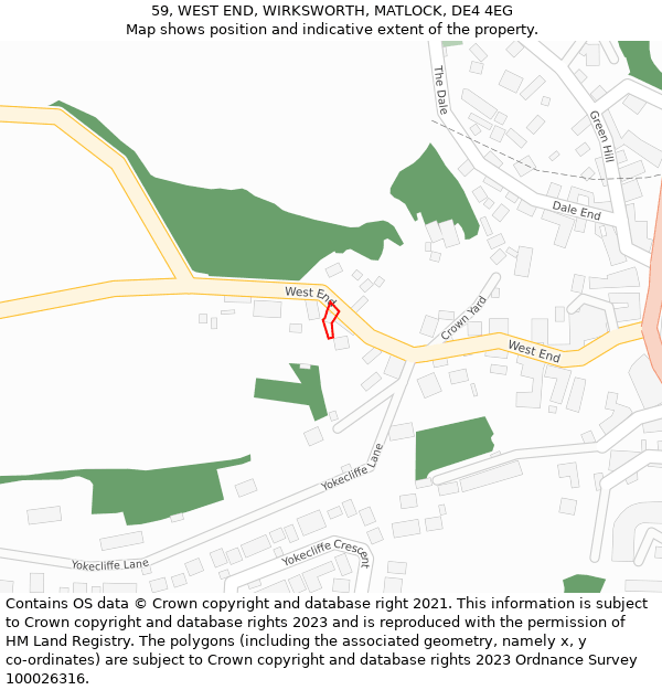 59, WEST END, WIRKSWORTH, MATLOCK, DE4 4EG: Location map and indicative extent of plot