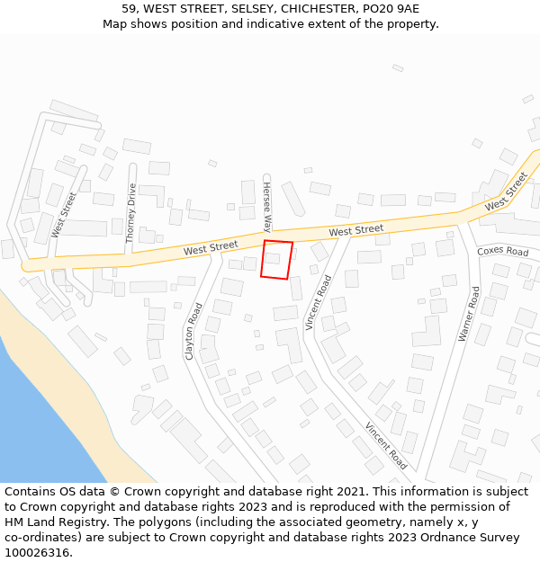 59, WEST STREET, SELSEY, CHICHESTER, PO20 9AE: Location map and indicative extent of plot