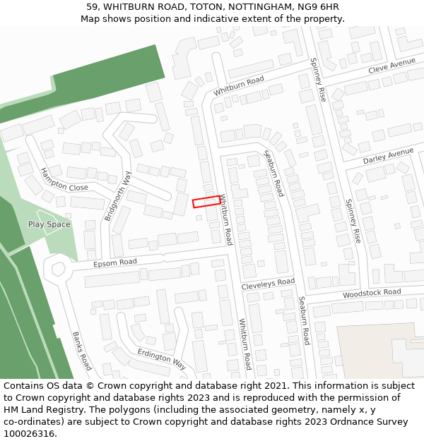 59, WHITBURN ROAD, TOTON, NOTTINGHAM, NG9 6HR: Location map and indicative extent of plot