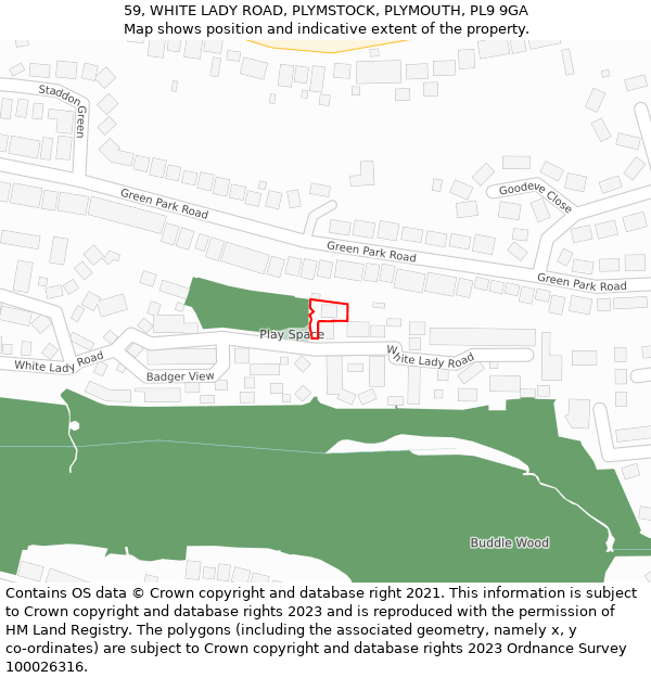 59, WHITE LADY ROAD, PLYMSTOCK, PLYMOUTH, PL9 9GA: Location map and indicative extent of plot