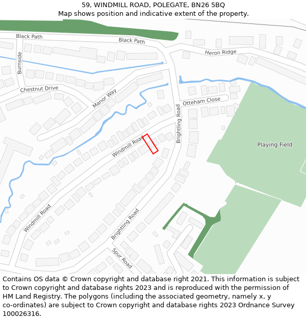 59, WINDMILL ROAD, POLEGATE, BN26 5BQ: Location map and indicative extent of plot