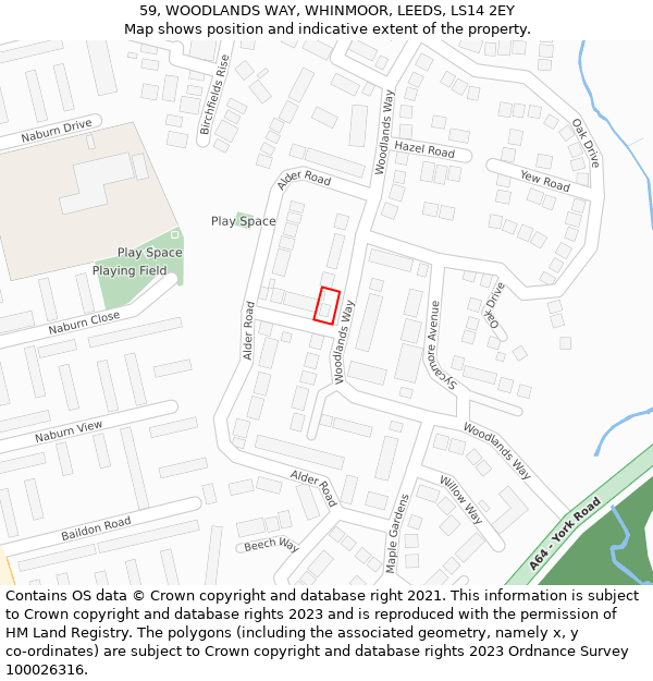 59, WOODLANDS WAY, WHINMOOR, LEEDS, LS14 2EY: Location map and indicative extent of plot