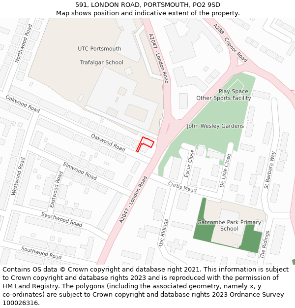 591, LONDON ROAD, PORTSMOUTH, PO2 9SD: Location map and indicative extent of plot