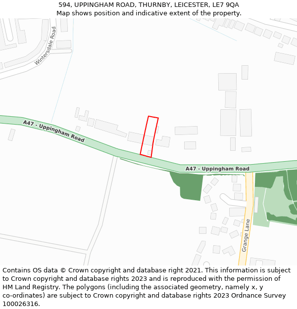 594, UPPINGHAM ROAD, THURNBY, LEICESTER, LE7 9QA: Location map and indicative extent of plot