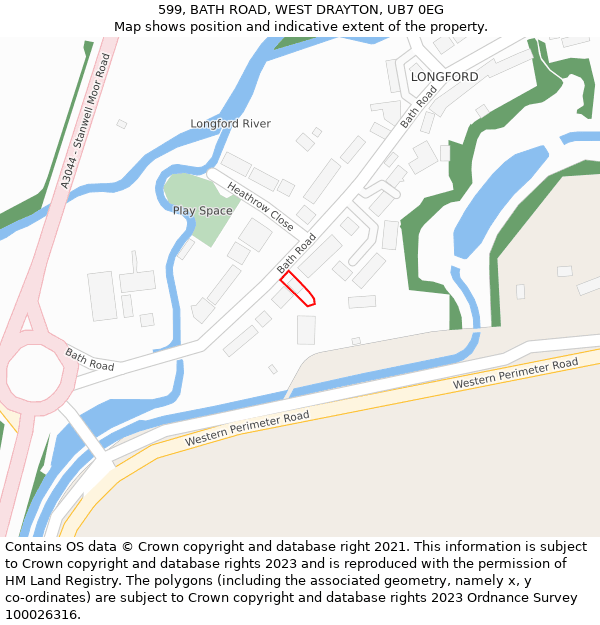 599, BATH ROAD, WEST DRAYTON, UB7 0EG: Location map and indicative extent of plot