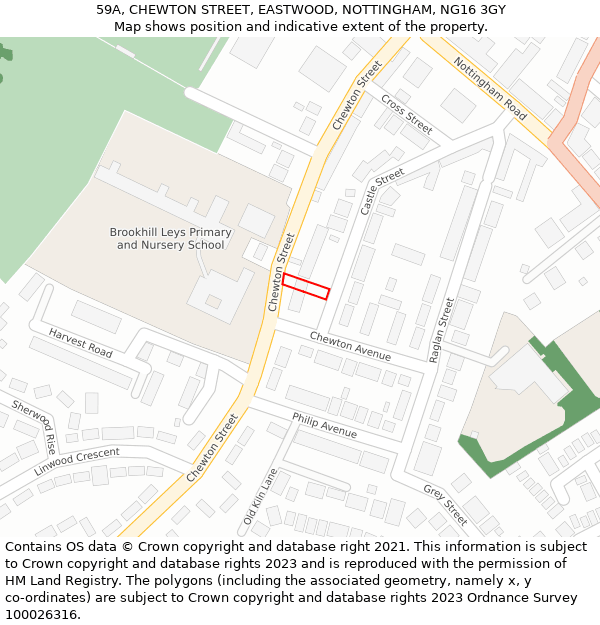 59A, CHEWTON STREET, EASTWOOD, NOTTINGHAM, NG16 3GY: Location map and indicative extent of plot