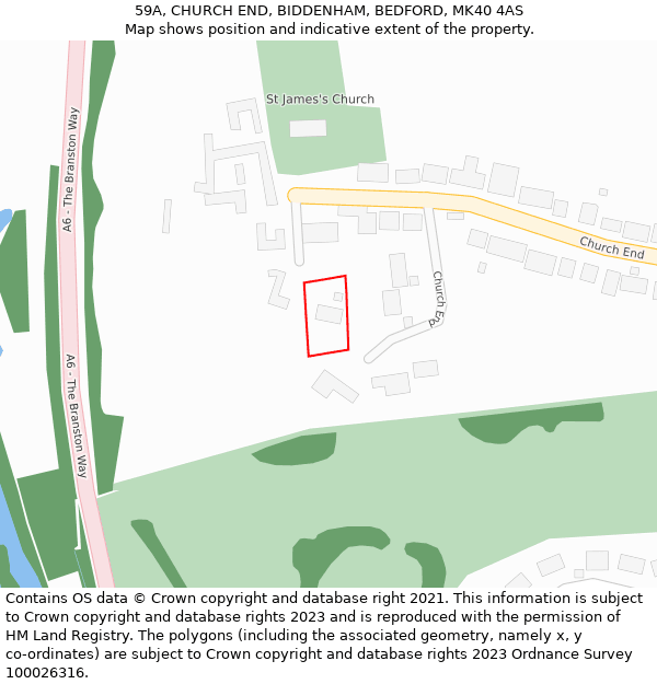 59A, CHURCH END, BIDDENHAM, BEDFORD, MK40 4AS: Location map and indicative extent of plot