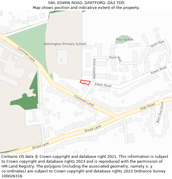 59A, EDWIN ROAD, DARTFORD, DA2 7DD: Location map and indicative extent of plot