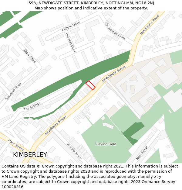 59A, NEWDIGATE STREET, KIMBERLEY, NOTTINGHAM, NG16 2NJ: Location map and indicative extent of plot