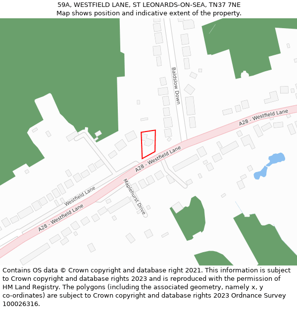 59A, WESTFIELD LANE, ST LEONARDS-ON-SEA, TN37 7NE: Location map and indicative extent of plot