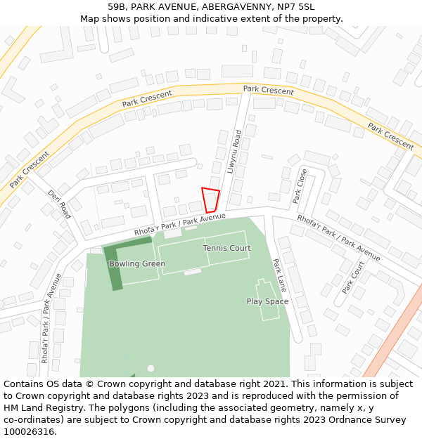 59B, PARK AVENUE, ABERGAVENNY, NP7 5SL: Location map and indicative extent of plot