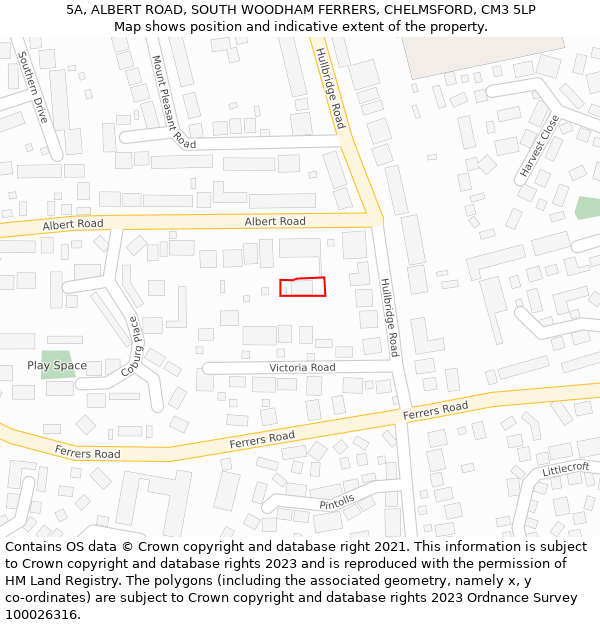 5A, ALBERT ROAD, SOUTH WOODHAM FERRERS, CHELMSFORD, CM3 5LP: Location map and indicative extent of plot