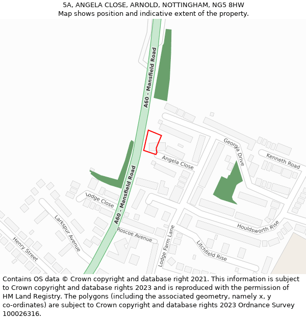 5A, ANGELA CLOSE, ARNOLD, NOTTINGHAM, NG5 8HW: Location map and indicative extent of plot