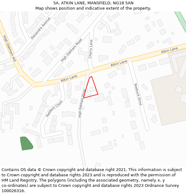 5A, ATKIN LANE, MANSFIELD, NG18 5AN: Location map and indicative extent of plot