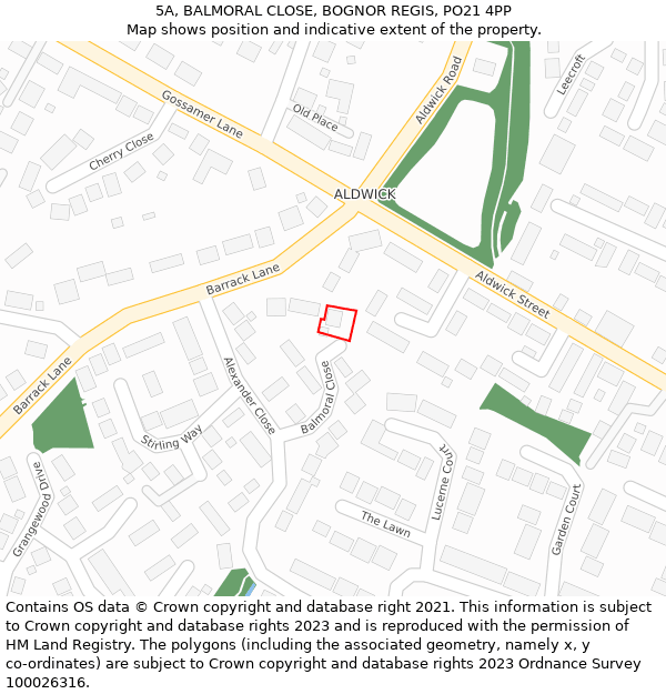 5A, BALMORAL CLOSE, BOGNOR REGIS, PO21 4PP: Location map and indicative extent of plot